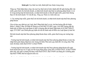 Công văn  4247/TCT-CS  Miễn, giảm thuế cho hộ kinh doanh, cá nhân kinh doanh nộp thuế theo phương pháp khoán