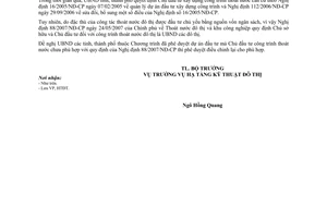 Công văn  30/BXD-HTĐT xác định Chủ sở hữu và Chủ đầu tư công trình thoát nước đô thị