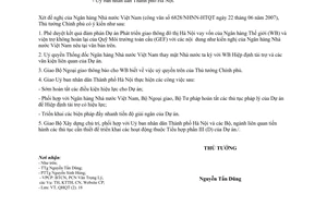 Công văn  1585/TTg-QHQT  phê duyệt kết quả đàm phán Dự án Phát triển giao thông đô thị Hà Nội