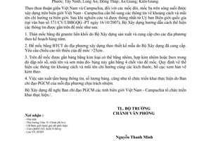 Công văn  286/BXD-VP  hướng dẫn thể hiện thông tin  khoảng cách và mũi tên cho mốc đôi, mốc ba biên giới VN - CPC