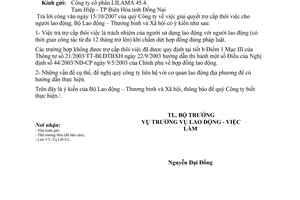 Công văn 3890/LĐTBXH-LĐVL giải quyết trợ cấp thôi việc cho người lao động