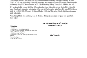 Công văn 6106/VPCP-CN  điều chỉnh Quy hoạch Đường sông Việt Nam đến  2020