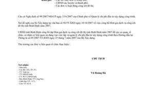 Công văn 3370/UBND-XD công bố Đơn giá dịch vụ công ích đô thị tỉnh Bình Định