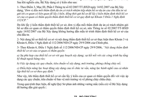 Công văn  104/BXD-KSTK  hướng dẫn thẩm định thiết kế cơ sở công trình xây dựng