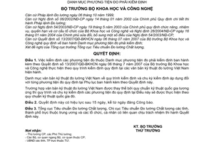 Quyết định 25/2007/QĐ-BKHCN áp dụng quy trình chu kỳ kiểm định phương tiện thuộc danh mục phương tiện kiểm định