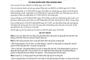 Quyết định 3703/2007/QĐ-UBND mức thu cấp quyền sử dụng đất Quảng Ninh