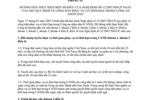 Thông tư 21/2007/TT-BCA(X13) hướng dẫn Nghị định 12/2007/NĐ-CP công dân phục vụ có thời hạn trong công an nhân dân