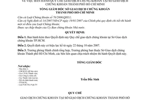 Quyết định 124/QĐ-SGDHCM quy chế giao dịch chứng khoán Sở Giao dịch chứng khoán thành phố Hồ Chí Minh