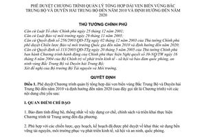 Quyết định 158/2007/QĐ-TTg phê duyệt chương trình quản lý tổng hợp dải ven biển vùng bắc trung bộ duyên hải trung bộ đến năm 2010 định hướng 2020