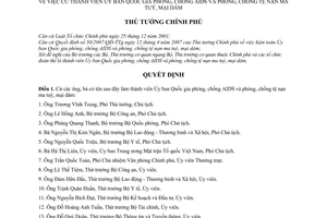 Quyết định 1365/QĐ-TTg cử thành viên Ủy ban Quốc gia phòng chống AIDS ma tuý mại dâm
