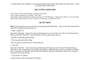 Quyết định 1363/QĐ-TTg phê duyệt nhiệm vụ Quy hoạch chung xây dựng Khu kinh tế Chân Mây Lăng Cô tỉnh Thừa Thiên Huế