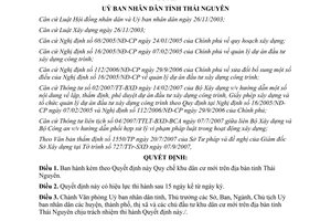 Quyết định 2186/2007/QĐ-UBND quy chế khu dân cư mới Thái Nguyên