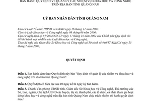 Quyết định 42/2007/QĐ-UBND quy định quản lý nhiệm vụ khoa học công nghệ tỉnh Quảng Nam
