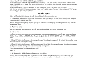 Quyết định 70/2007/QĐ-UBND hỗ trợ thuỷ lợi phí trong sản xuất nông nghiệp