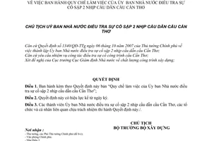 Quyết định 1293/QĐ-UBNNCT quy chế làm việc Ủy ban nhà nước điều tra sự cố sập 2 nhịp cầu dẫn cầu Cần Thơ