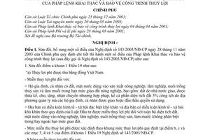 Nghị định 154/2007/NĐ-CP khai thác bảo vệ công trình thủy lợi sửa đổi nghị định 143/2003/NĐ-CP