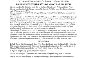 Nghị quyết 13/2007/NQ-HĐND phân cấp quản lý tài sản nhà nước tại cơ quan hành chính, đơn vị công lập,tài sản xác lập sở hữu nhà nước tỉnh Tây Ninh