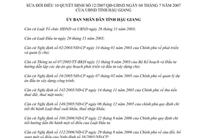 Quyết định 22/2007/QĐ-UBND sửa đổi Quy định đầu tư phát triển chợ sản xuất công nghiệp Hậu Giang