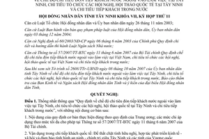 Nghị quyết 14/2007/NQ-HĐND chi tiếp khách trong nước nước ngoài hội nghị hội thảo quốc tế Tây Ninh