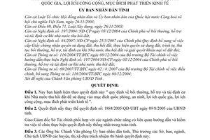 Quyết định 19/2007/QĐ-UBND quy định bồi thường hỗ trợ tái định cư khi Nhà nước thu hồi đất sử dụng mục đích công tỉnh Vĩnh Long