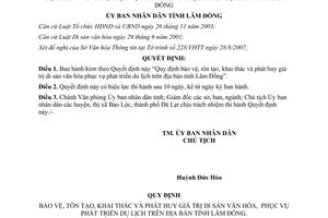 Quyết định 40/2007/QĐ-UBND bảo vệ di sản văn hóa phát triển du lịch Lâm Đồng