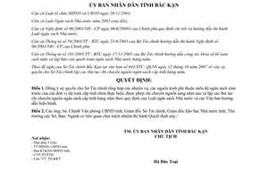 Quyết định 1988/QĐ-UBND 2007 lập các thủ tục chi chuyển nguồn ngân sách cấp tỉnh hàng năm Bắc Kạn