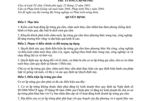 Quyết định 1405/QĐ-TTg điều kiện ấp trứng gia cầm chăn nuôi thủy cầm