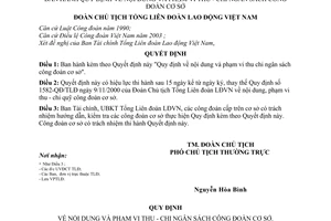 Quyết định 1375/QĐ-TLĐ Quy định nội dung phạm vi thu chi ngân sách công đoàn cơ sở