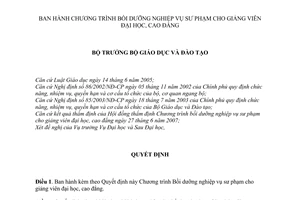 Quyết định 61/2007/QĐ-BGDĐT chương trình bồi dưỡng nghiệp vụ sư phạm giảng viên đại học, cao đẳng