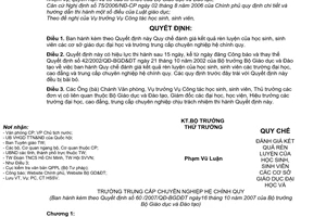 Quyết định 60/2007/QĐ-BGDĐT quy chế đánh giá kết quả rèn luyện của học sinh sinh viên cơ sở giáo dục đại học trung cấp chuyên nghiệp chính quy