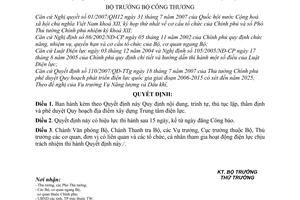 Quyết định 006/2007/QĐ-BCT Quy định nội dung trình tự thủ tục lập thẩm định phê duyệt Quy hoạch địa điểm xây dựng Trung tâm điện lực