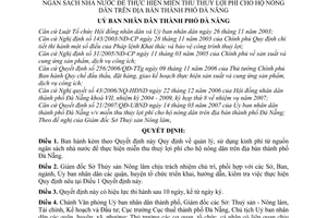 Quyết định 59/2007/QĐ-UBND Quy định quản lý sử dụng kinh phí nguồn ngân sách nhà nước thực hiện miễn thu thuỷ lợi phí nông dân thành phố Đà Nẵng