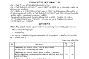 Quyết định 49/2007/QĐ-UBND mức trợ cấp xã hội đối tượng bảo trợ
