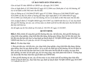 Quyết định 2441/QĐ-UBND 2007 điều chỉnh đơn giá bồi thường hoa màu Sơn La
