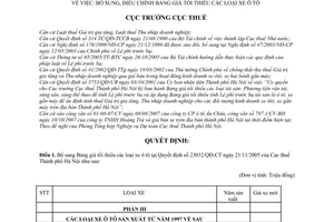 Quyết định 14932/QĐ-CT-THNVDT bổ sung bảng giá xe ô tô