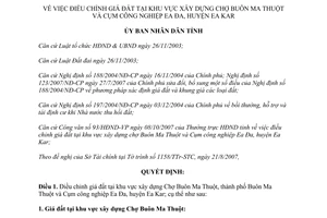 Quyết định 39/2007/QĐ-UBND điều chỉnh giá đất khu vực xây dựng Chợ Buôn Ma Thuột