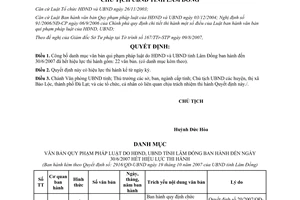 Quyết định 2916/QĐ-UBND năm 2007 danh mục văn bản pháp luật Lâm Đồng ban hành 30/6/2007 hết hiệu lực