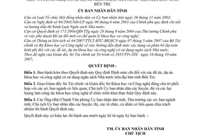 Quyết định 40/2007/QĐ-UBND quy định định mức chi đề tài, dự án khoa học công nghệ có sử dụng ngân sách Nhà nước tỉnh Bến Tre