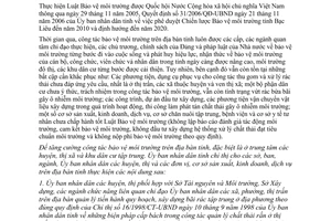 Chỉ thị 03/2007/CT-UBND tăng cường bảo vệ môi trường Bạc Liêu