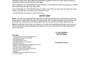 Quyết định  85/2007/QĐ-BTC sửa đổi mức thuế suất nhập khẩu ưu đãi mặt hàng xe ô tô chở người Biểu thuế nhập khẩu ưu đãi