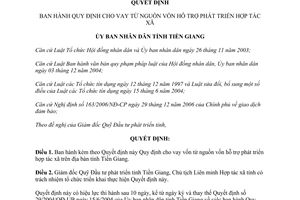 Quyết định 39/2007/QĐ-UBND cho vay vốn từ nguồn vốn hỗ trợ phát triển hợp tác xã Tiền Giang