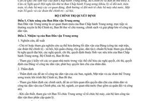 Quyết định 97-QĐ/TW chức năng, nhiệm vụ, tổ chức bộ máy Ban Dân vận Trung ương