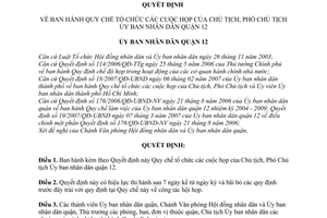 Quyết định 14/2007/QĐ-UBND Quy chế tổ chức họp Chủ tịch, Phó Chủ tịch Ủy ban nhân dân quận 12