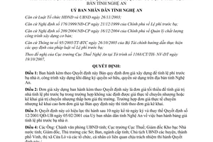 Quyết định 125/2007/QĐ-UBND về đơn giá xây dựng để tính lệ phí trước bạ nhà ở
