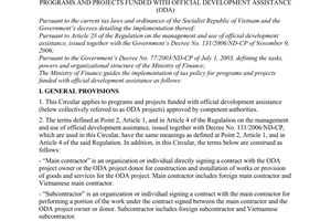 Circular No. 123/2007/TT-BTC of October 23, 2007 guiding the implementation of tax policy and tax incentives for programs and projects funded with official development assistance (ODA)