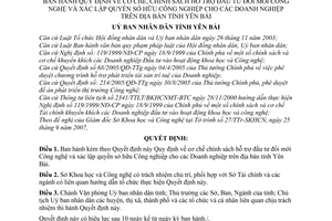 Quyết định 1810/2007/QĐ-UBND quy định cơ chế, chính sách hỗ trợ đầu tư đổi mới công nghệ xác lập quyền sở hữu công nghiệp  doanh nghiệp tỉnh Yên Bái