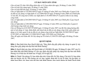 Quyết định 113/2007/QĐ-UBND cấp giấy phép xây dựng