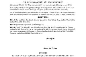 Quyết định 4446/QĐ-UBND năm 2007 quy chế tổ chức hoạt động BQL khu du lịch