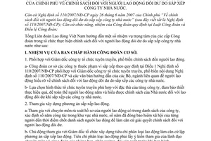 Hướng dẫn 1860/TLĐ Công đoàn thực hiện Nghị định 110/2007/NĐ-CP chính sách lao động dôi dư do sắp xếp công ty nhà nước