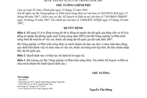 Quyết định 1447/QĐ-TTg bổ sung kinh phí mua bù số vắc xin, thuốc sát trùng dự trữ quốc gia đã xuất cấp năm 2007